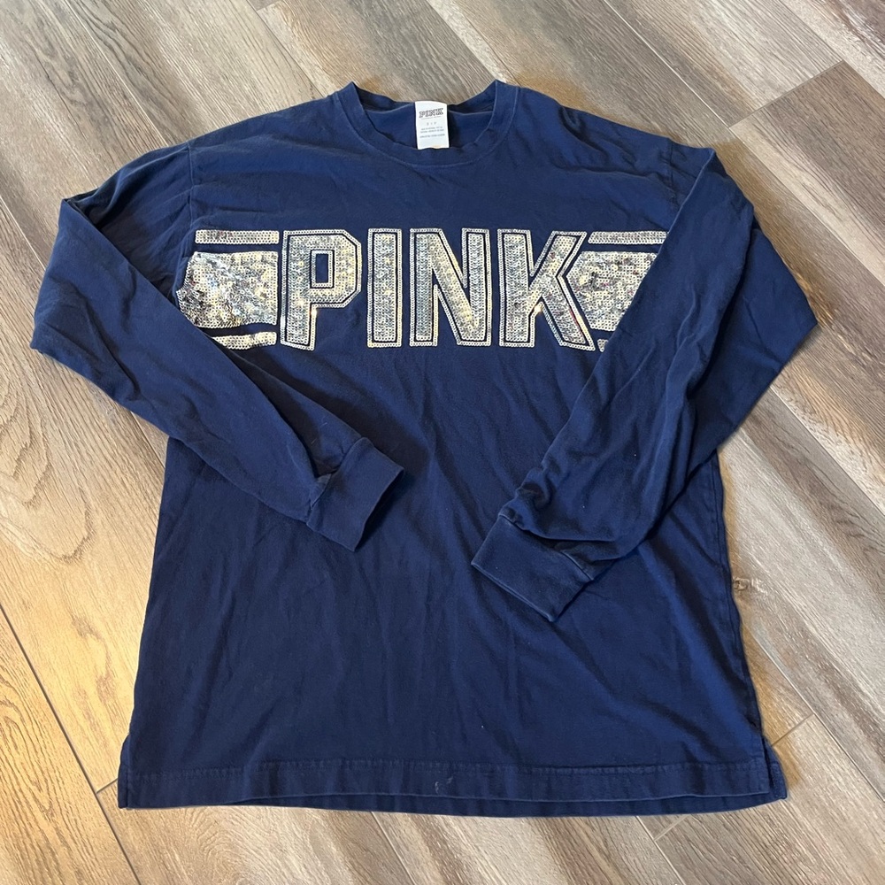 Victoria’s Secret PINK Navy Blue Bling Long Sleeve T-Shirt